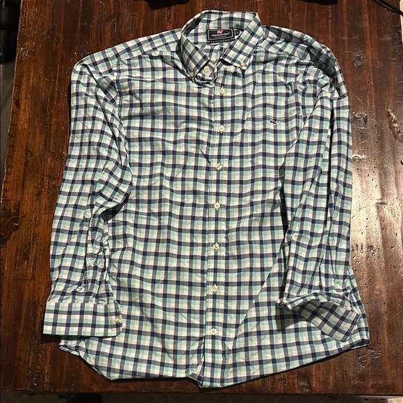 VINEYARD VINES EUC MENS BLUE WHITE SHIRT TOP CASUAL DRESSY FALL WINTER SIZE L - Picture 1 of 4